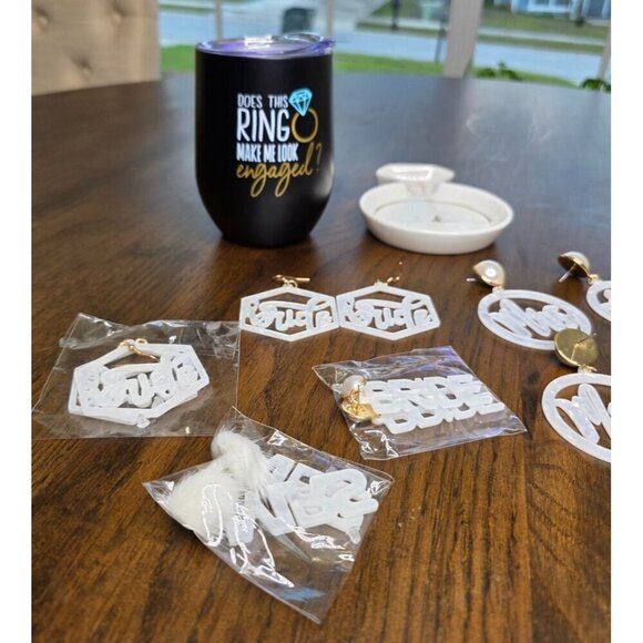 Bride Earrings Bachelorette Jewelry Mrs Pearl Earrings, Tumbler, I do ring holde - Picture 3 of 15